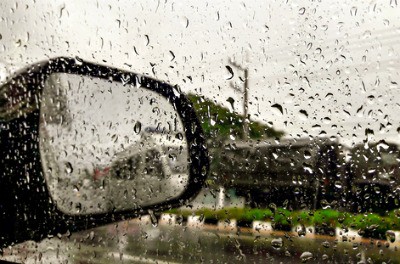 rainy car mirror